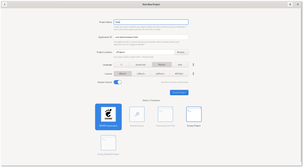 GNOME Builder - Project configuration