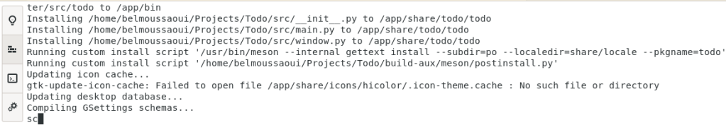 GNOME Builder - Build output of Todo